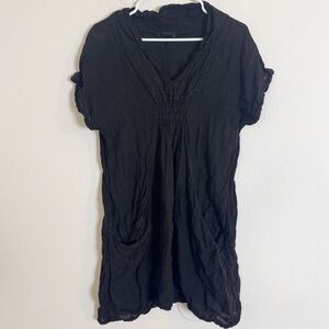Meo Meli black linen short sleeve tunic dress